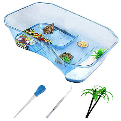 PINVNBY Plastic Turtle Tank Reptile Habitat Pet Terrariums Turtles Tank Aquarium Terrapin Topper Basking with Platform Plants,Durable,Safe, Non-Toxic(Blue) - color: Blue, size: 【1 PCS】
