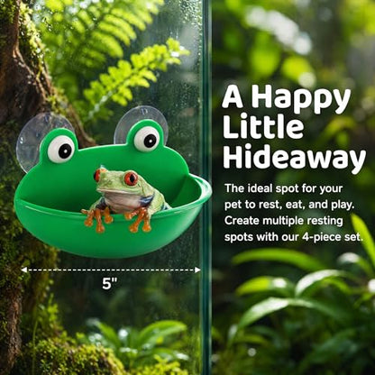 Hiceeden 4 Pack Frog Habitat with Suction Cup, Cute Frogs Fish Tank Decor, Plastic Soup Dish, Tree Frog Aquarium Terrarium Accessories for Toad, Tadpole