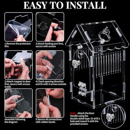 Hysagtek Jumping Spider Enclosure, Acrylic Arboreal Tarantula Enclosure Small Reptile Terrarium with Magnetic Door, Clear Jumping Spider Enclosure Accessories