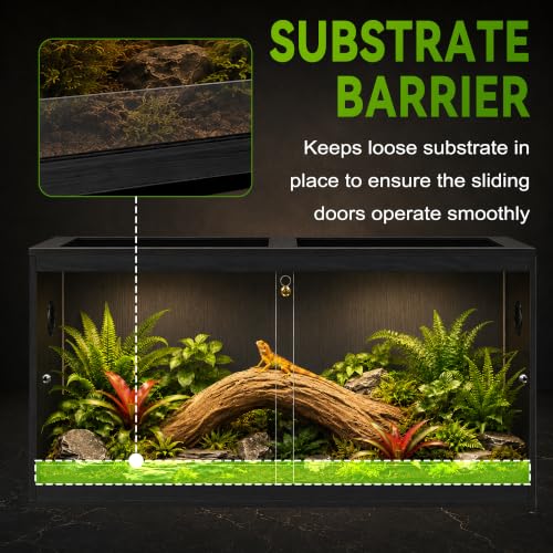 120 Gallon Reptile Tank, Bearded Dragon Tank, 4x2x2 Reptile Enclosure with Clear Tempered Glass Side Panels, Front Sliding Doors and Ventilated Mesh Roof, Black - color: Black