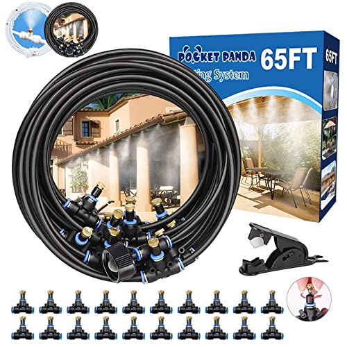 Misters for Outside Patio, 65FT|20M Outdoor Water Misting Cooling System. | Backyard Mist Kit for Garden Greenhouse Fan Deck Umbrella Canopy Pool Porch Trampoline Sprinkler Park BBQ Party Accessories - color: Black, size: 65FT