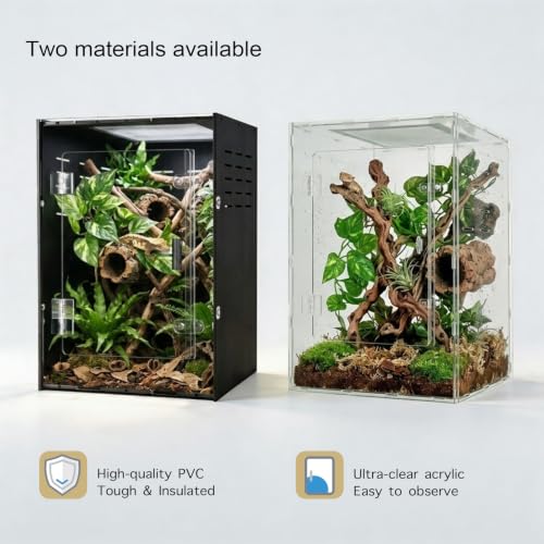 12x12x18 Black PVC Reptile Enclosure, Front Opening Tank with Screen Top