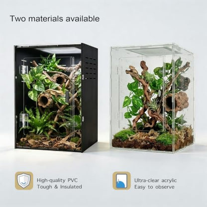 12x12x18 Black PVC Reptile Enclosure, Front Opening Tank with Screen Top