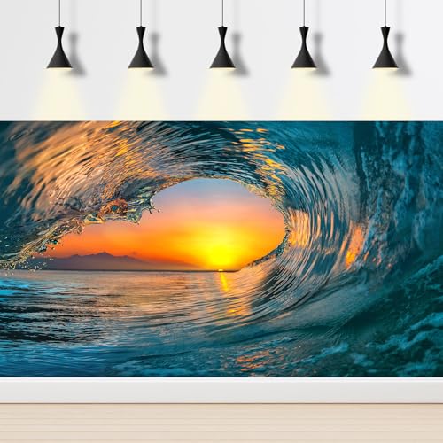 Ocean Wave Aquarium Background Sunset Mountains Sea Waves Fish Tank Background Fantasy Tropical Sunrise Seascape View Terrarium Backgrounds Ocean Mountain Panoramas Reptile Tank Backgrounds 24x12in - color: Jasper, size: 24(W)x12(H)inches/ 60(W)*30cm(H)