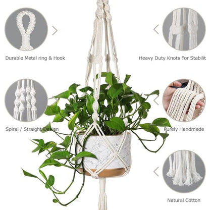 MIPON 3 Pack Macrame Plant Hangers, Hanging Planters for Indoor Plants | 3 Sizes (34"/41"/46") Handmade Cotton with Hooks, Boho Home Decor for Patio Balcony Living Room, Fits 5-10 Inch Pots