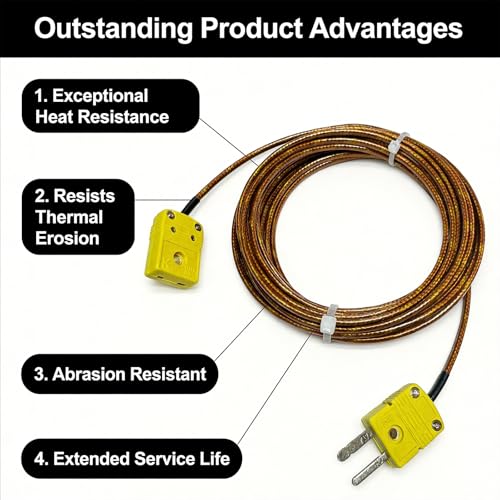 K Type Thermocouple Extension Cable 197in/5.5 Yards | Brown Wire PVC Coating Polyimide Construction Temperature Range: 0°F–1300°F - size: 197in/5.5 yards
