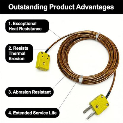 K Type Thermocouple Extension Cable 197in/5.5 Yards | Brown Wire PVC Coating Polyimide Construction Temperature Range: 0°F–1300°F - size: 197in/5.5 yards