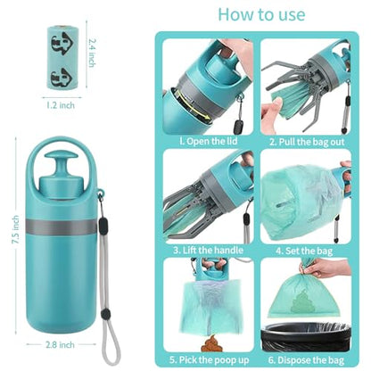 Dog Pooper Scooper, Portable No Touch Poop Scooper for Small Medium Large Dogs, Dog Waste Pick-up Cleaner with 15PCS Bag Attachment and Leak-Proof Waste Storage Container