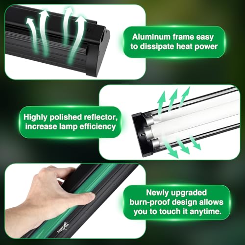 T8 UVB Reptile Light Fixture HO UVB Bulb Lighting Combo Kit 18W Reptile Light Bar Terrarium Hood 10.0 UVB Light Bulb Fluorescent Tube UVA UVB Desert Lamp for Bearded Dragon Tropical and Deserts | T8 UVB Reptile Light Fixture HO UVB Bulb Lighting Combo Kit
