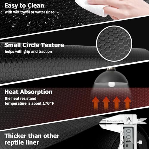 120 Gallon Reptile Terrarium Liner, Bearded Dragon Mat for 4x2x2 Enclosure | Bearded Dragon Tank Accessories 24 inch Wide, Reptile Flooring Carpet Substrate for Leopard Gecko,Lizard, 24" X 96", Black - size: 24 X 96-inches