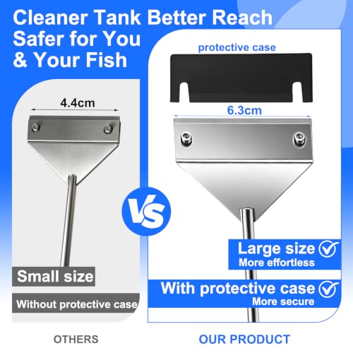 25 in Algae Scraper for Glass Aquariums - with Sheath, 10 Blades | Wide Blade, Durable Stainless Steel, Powerfully Remove Stubborn Algae, Included Blade Sheath, 10 Replaceable Blades