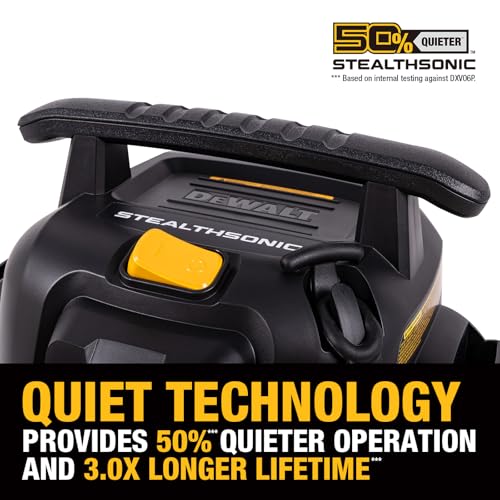 DEWALT STEALTHSONIC Wet Dry Shop Vac 6 Gallon, Shop Vacuum Wet and Dry 5 HP, Ultra Quiet Shopvac with Powerful Suction, Wet Dry Vacuum Cleaner for Home, Garage, Workshop, Jobsite, DXV06P-QT - size: 6 Gallon (1 Dust Bag)