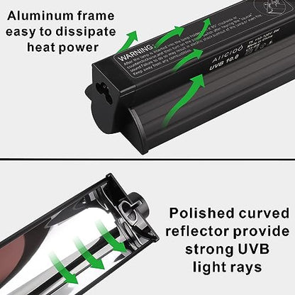 Aiicioo T5 UVB Lighting Combo Kit - 12" Light Fixture Desert 10.0 Terrarium Hood Light Fixture & High Output T5 HO UVB Bulb for Reptiles Chameleon Gecko (watts, 8) - size: 12Inch 8W