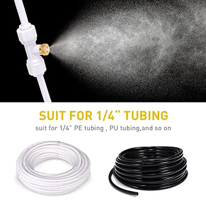 10 Pack Brass Misting Nozzles for Outdoor Cooling System | Mister Replacement Nozzles, Tee and Plugs for 1/4" Tubing, Misting System Accessories, For Patio, Garden, Greenhouse