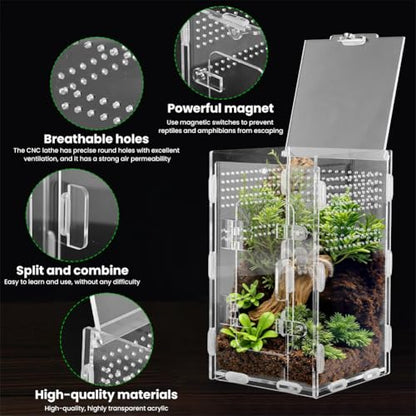 Acrylic Spider Enclosure, Jumping Spider Terrarium 4.7x4.7x7.9in | Dual access doors and micro-vent holes for feeding, misting, cleaning, and airflow