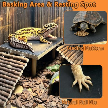 Bearded Dragon Basking Platform with Climbing Ramp,Reptile Basking Rock (S) | Wooden Lizard Resting Platform Basking Rock Slate,Leopard Gecko Hide Cave Tank Accessories for Tortoise Snake - size: S: 9.8" x 6" x 4.56"