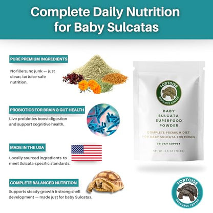 Baby Sulcata Tortoise Food Bundle | Superfood Powder + Vitamin & Mineral Topper | Complete Premium Diet & Nutrition for Baby Sulcata Tortoises | 30 Day Supply
