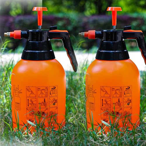MRPAPA 2 Pack Handheld Pump Sprayer, Garden Pressure Water Spray Bottle with Adjustable Brass Nozzle for Plants (2LOrange-2PCS) - color: 2LOrange-2PCS