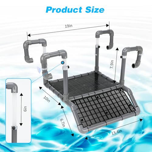 SKARUS Extra Large Hanging Turtle Basking Platform for 65-150 Gallon Tanks | 7.9"-13.8" Adjustable Height, 13.4" Non-Slip PVC Ramp, Dry Resting Dock for Tortoises, Frogs, Small Reptiles - size: 13.4"W