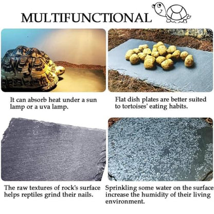 kathson 2 pcs Reptile Basking Platform Tortoise Rock Plate Turtle Bathing Area Feeding Food Dish Resting Terrace（7.9x11.8inch） - size: 7.9x11.8inch,2PCS