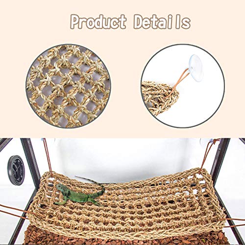 PINVNBY Bearded Dragon Hammock,Reptile Lounger Natural Seagrass Lizard Hammocks Habitat Tank Accessories Jungle Climber Vines Flexible Leaves Decor for Climbing Reptiles Chameleon Gecko Snakes
