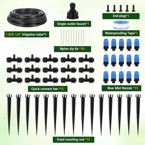 New Quick Connect Drip Irrigation System, Automatic Mist Irrigation Kit with Replaceable Tubing and Misting Nozzles for Garden, Greenhouse and Lawn