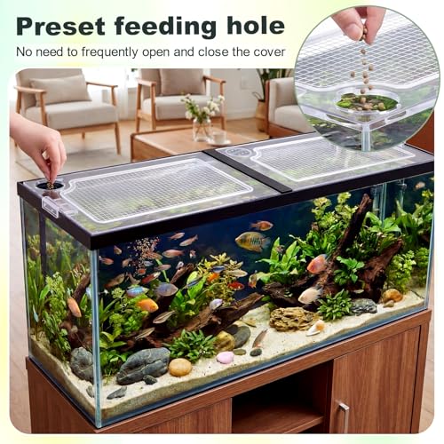 Sieral 2 Pcs Clear Aquarium Polycarbonate Canopy with Anti-Jumping Net | Embedded Network Set, 22.56 x 16.22 x 0.2 Inch, for 75/90/110 Gallon Fish Tank Lids, Center Brace Aquariums, Top Cover Clips - size: 22.56 x 16.22 x 0.2 Inches
