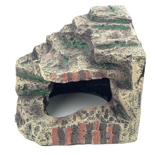 Reptile Hide, Great for Geckos, Snakes, Bearded Dragons & Lizards. with Steps for Rock Climbing, It Doubles as Aquarium Rock Cave Corner Cave for Climbing Hiding - size: XL