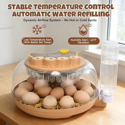 Nest III - 18 Egg Incubator for Hobbyists, Dual-Size Egg Trays, Multi-Level Adaptive Humidity & Temp Control, Custom Incubation Days, Auto Turning & Auto Stop, Integrated Digital Display, Candler - size: 18 Egg [Brown Hen]