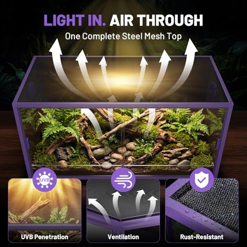 120 Gallon Reptile Tank, 4x2x2 Reptile Enclosure for Bearded Dragon, Snake, Ball Python & Chameleon, Aluminum Alloy Reptile Terrariums Cage with Front Sliding Tempered Glass Doors (Purple) - color: Purple