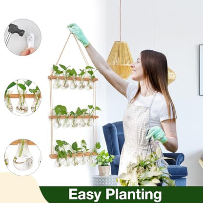 XXXFLOWER Wall Hanging Propagation Station 5 Bulb Vase 3 Tiers | Hanging Plant Holder Wall Hanging Planters for Indoor Plants, Wall Decor for Living Room Office - size: Natural-15 Bulb Vase