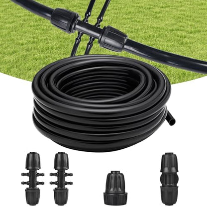 50FT 1/2 Inch Drip Irrigation Tubing Main Line Hose Tube, Drip Line Irrigation System Includes 2pcs 6-Way Connector & 1/2" Straight Connector & 3/4" to 1/2" Faucet Adapter for Garden Watering - color: Black-50FT