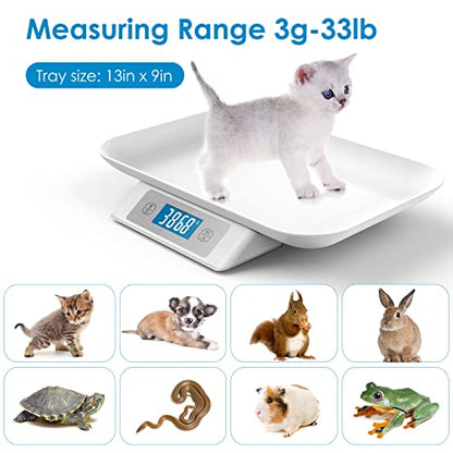 Digital Pet Scale for Small Adult Cats and Animals, Measuring Range 0.1oz-33lbs, Accuracy 1g/0.035oz, Units g/kg/lb/oz/tl/ml, Suitable for Kittens, Puppies, Snakes,and Small Dog (Grey) - color: grey