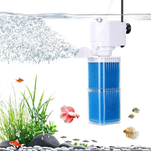 fishkeeper 4-in-1 Mutil Stage Aquarium Power Filter, 6W/8W/13W, 20-100Gal | Quiet Submersible Fish Tank Filter with Filtration/Bubbler/Oxygenation/Wavemaker Function, Adjustable Air Flow, Sponge Filter - size: 6W (for 20-40Gal)
