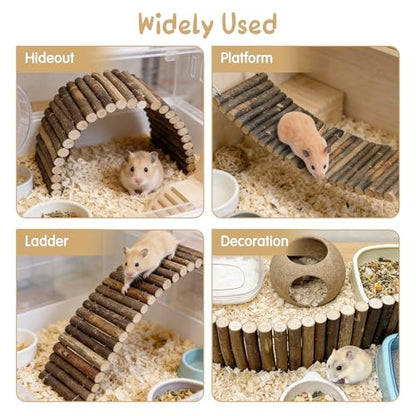 Hamiledyi Natural Wood Hamster Bridge, Bendable Climbing Ladder Small Animal Cage Accessories for Dwarf Hamster, Gerbils, Mice, Sugar Glider (15.7×5.9 in) - size: 15.7" × 5.9" (1 pcs)
