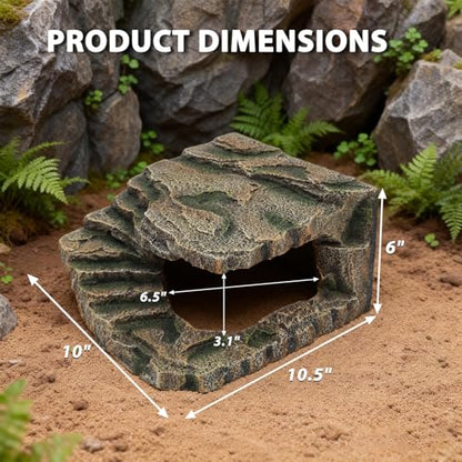 Extra Large Reptile Hide and Basking Platform, Resin Rock Cave for Bearded Dragons, Geckos, Snakes, Turtles and Lizards