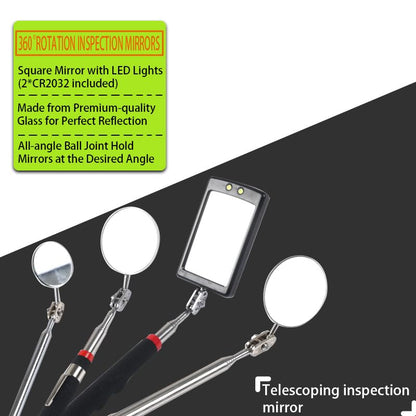 6Pcs Telescoping Magnetic Pickup Tool Set with LED Lights | 4Pcs Round and Square Inspection Mirror Telescoping, 2Pcs Magnet Stick Best Gadgets Gifts for Men - size: 6