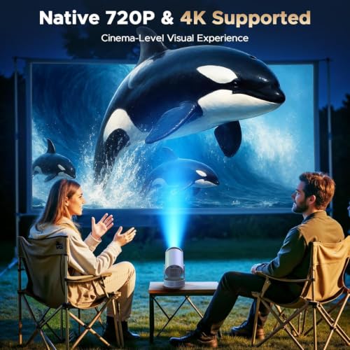 Mini Projector with WiFi and Bluetooth, Portable Projector with Built-in Battery, 4K Supported Android 11.0 Smart Outdoor Projector for Camping, Bedroom, Compatible with iPhone/TV Stick/HDMI/Laptop