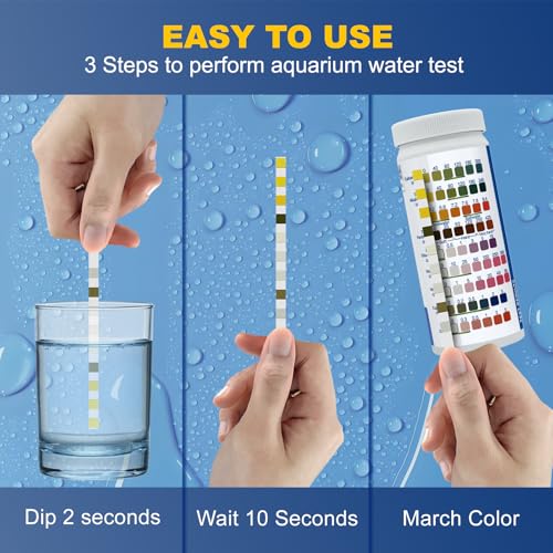 Aquarium Test Strips,100 Strips 9 in1 Saltwater and Freshwater Aquarium Test Kit for Aquarium,Pond and Fish tank,Testing Carbonate,Alkalinity,pH,Hardness,Free Chlorine,Nitrate,Nitrite,copper and Iron.
