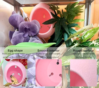Woyrise Reptile Hide Cave Plastic Egg Shape Hideout, Gecko Hide with Strong Suction Cups Climbing Toys Reptile Shelter Sleeping Cave for Arboreal Reptiles, Frogs, Spiders Terrarium Decor - Pink
