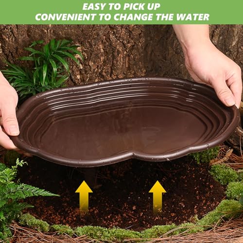 3PCS Tortoise Water Bowl with Ramp Leaf Tortoise Water Food Dish Turtle Pool Tortoise Bathing Pool Reptile Water Dish Large Soaking Dish Box Turtle Habitat Accessories