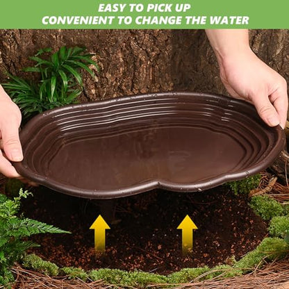 3PCS Tortoise Water Bowl with Ramp Leaf Tortoise Water Food Dish Turtle Pool Tortoise Bathing Pool Reptile Water Dish Large Soaking Dish Box Turtle Habitat Accessories