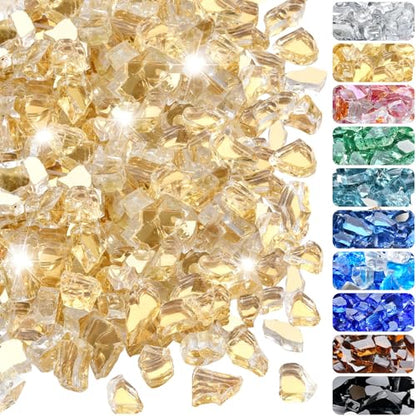 10 Pounds Fire Glass 1/2 Inch High Reflective Tempered Firepit Glass | Gold Rocks for Fireplace, Fire Pit Table, Fire Bowl and Landscaping & DIY Crafts - color: Gold, size: 1/2 inch, 10lb