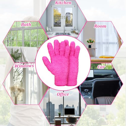 Abeillo Microfiber Gloves for Plants Dusting Cleaning, Reusable Washable Cleaning Gloves Mittens House Cars Blinds Dusting - color: Hot Pink