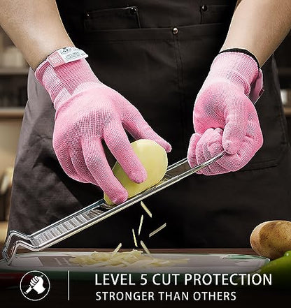 JDL Large Pink Cut Resistant Gloves with Touch Screen, Food Grade, ANSI A5, 3D Stretch Fit, Firm Grip, Suitable for Oyster Shucking, Meat Slicing, Kitchen Protection - color: Pink, size: Large