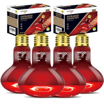 WACOOL 4 Pack Reptile Heat Lamp Bulbs,100W Infrared Basking Spot Light for Reptiles & Amphibians, Red Heat Lamp Bulb for Bearded Dragon Gecko Turtle Lizard (75, Watts)… - style: 100W-4 PACK