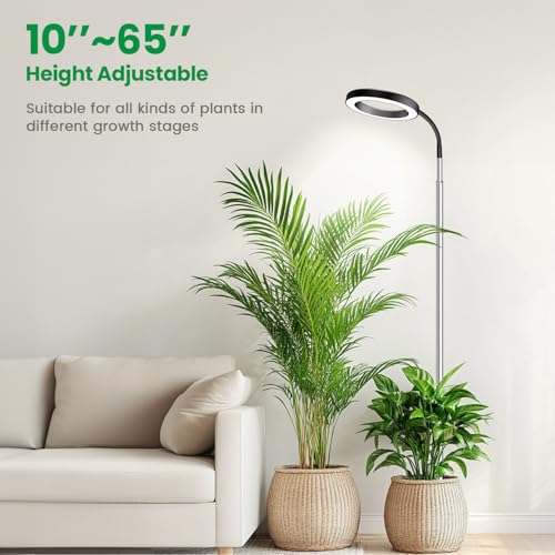 Plant Light, Full Spectrum Grow Light, 65'' Height Adjustable 3Pack | 6000K Grow Light, 3 Colors Modes, 5 Dimmable Levels, 6/12/16H Timer, Soil Insert, for Large Plants - size: Black-3Pack