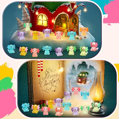 VioraWhite 48 Pcs Mini Axolotl Resin Charms Miniature Axolotl Figurines Tiny Small Animal Figures for DIY Garden Landscape Birthday Party Decoration Aquarium