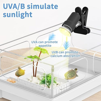 Moonorange Reptile Heat Lamp, Rotatable Timing & Dimming UVA/UVB Light with 2pcs Basking Bulbs (25W + 35W), Suitable for Turtle, Lizard, Bearded Dragon, Snake, Reptiles (Black) - color: B Lamp Kit (Black)