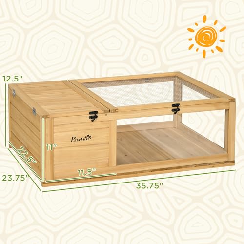 PawHut Wooden Tortoise House Indoor Turtle Habitat Enclosure Outdoor Reptile Cage for Lizards, Geckos, Yellow | Outdoor Reptile Cage, for Lizards, Geckos